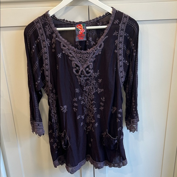 Johnny Was Embroidered Lace Trim Eyelet Purple Bohemian Crochet Top Medium - Picture 3 of 14